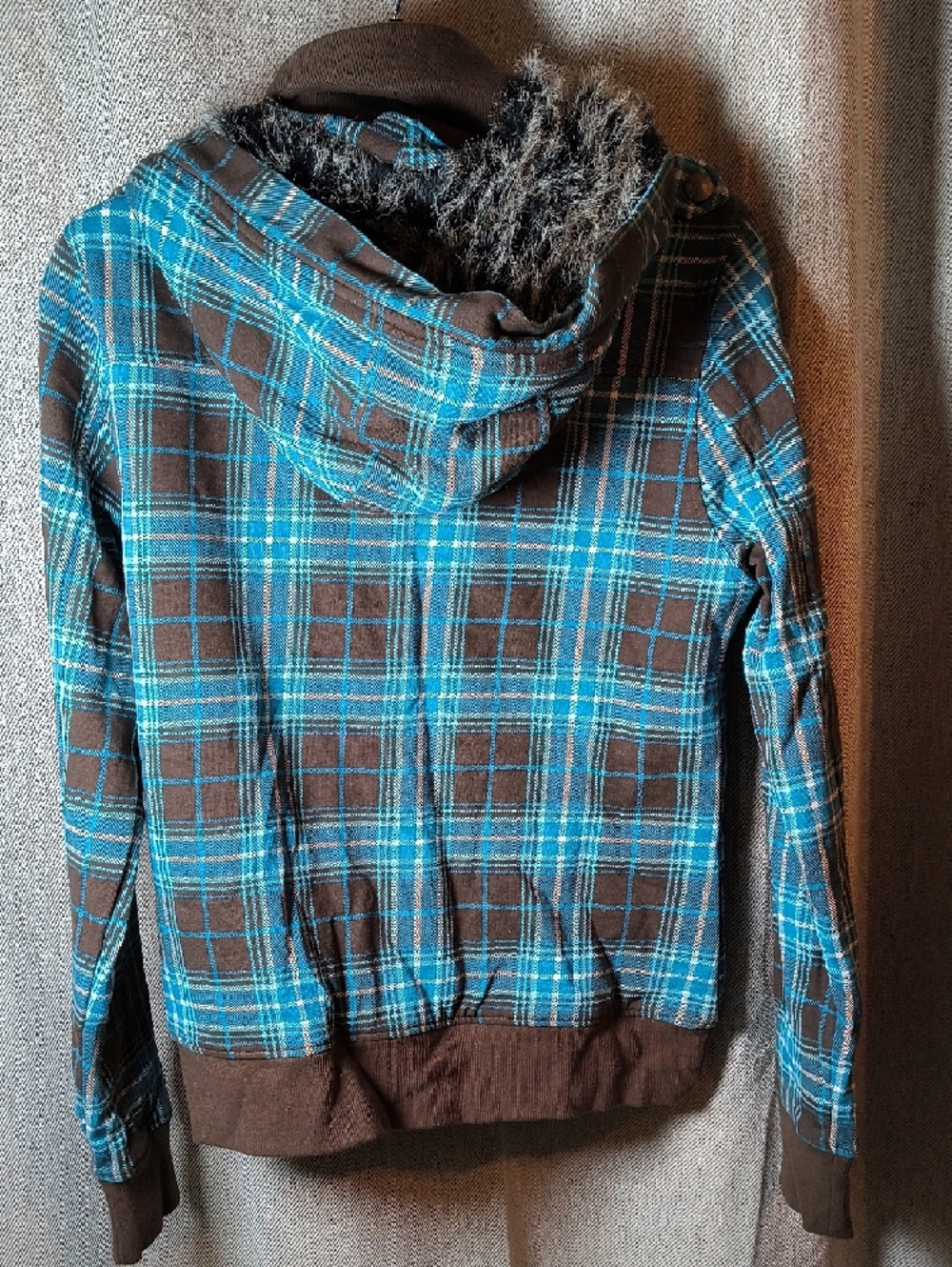 Roxy Turquoise and Brown Plaid Hooded Jacket - Picture 8 of 9